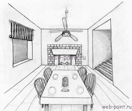 Як намалювати кімнату - вчимося малювати кімнату (побудова фронтальної перспективи